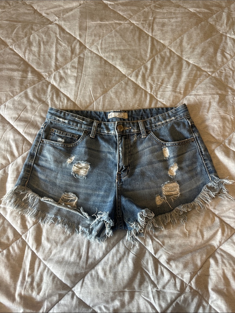 Free People Light Blue Distressed Frayed Hem Denim Shorts
